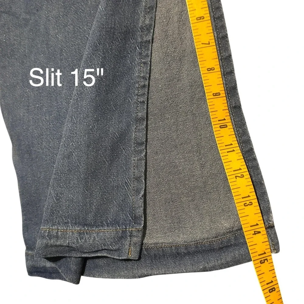 1990s Better Than Basic Denim Medium Maxi Skirt  Blue Modest Side Slit‎ Pockets